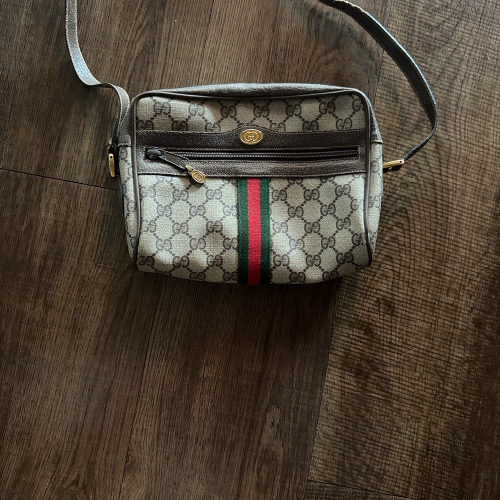 Gucci Beige and Brown Crossbody with Stripe Accent